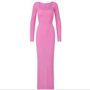 Skims Soft Lounge Long Sleeve Dress Bubblegum Pink